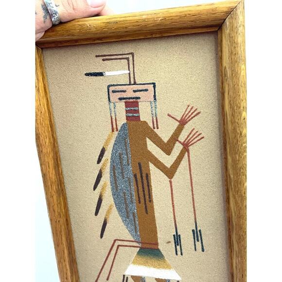 VTG Native American Navajo Sand Painting Wooden Framed 6.5"x13" - Picture 12 of 12